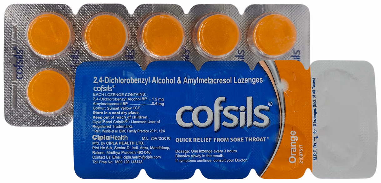 Cofsils Lozenges for Quick Relief from Sore Throat | Flavour Orange