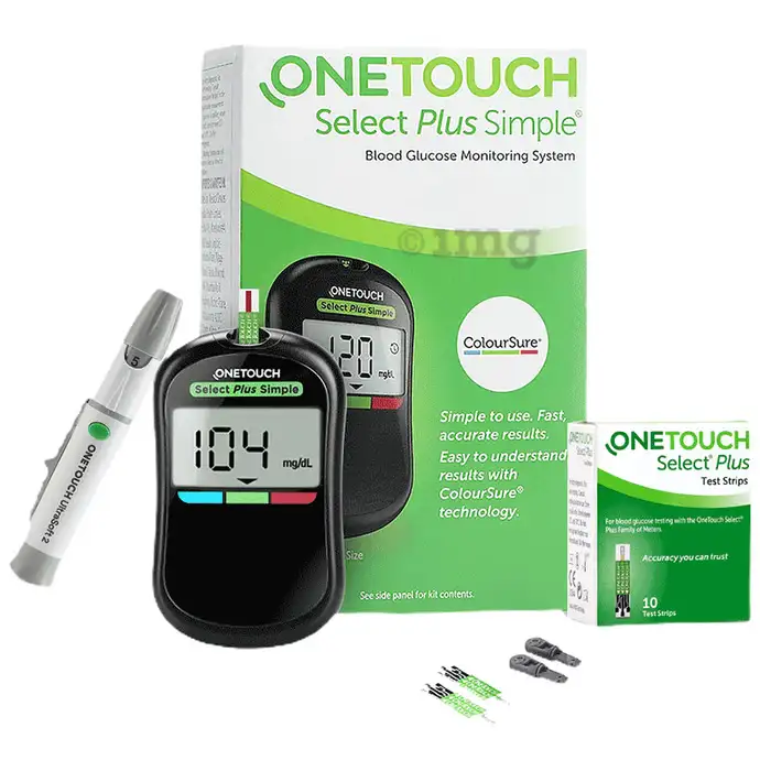 OneTouch Select Plus Simple Glucometer with 10 Free Strips Black