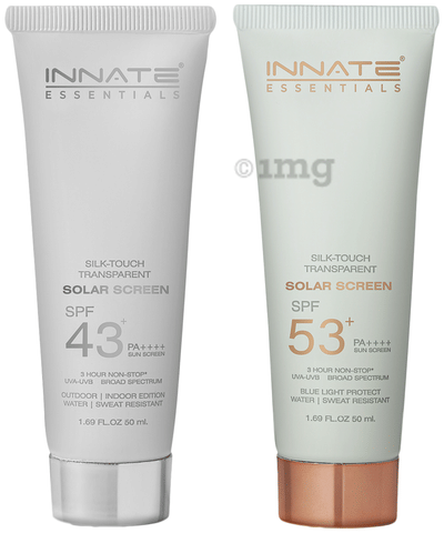 Innate Essentials Combo Pack of Silk-Touch Transparent Solar Screen Sunscreen SPF 43+ PA++++ &amp; SPF 53+ PA++++ (50ml Each)