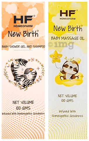 H F Homeofarm Combo Pack of New Birth Baby Shower Gel and Shampoo (100gm) &amp; Baby Massage Oil (100ml)
