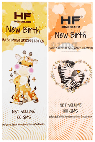 H F Homeofarm Combo Pack of New Birth Baby Shower Gel and Shampoo &amp; Baby Lotion (100gm Each)