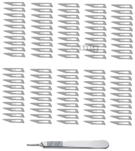 Agarwals Scalpel Handle no.3 with Sai Plus Life Carbon Steel Surgical Scalpel Blades no. 11 (100)