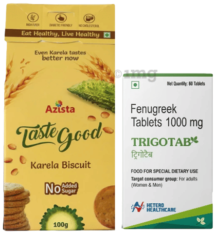 Azista Diabetic Combo of Tastegood Karela Biscuits (4) &amp; Trigotab Tablets (60)