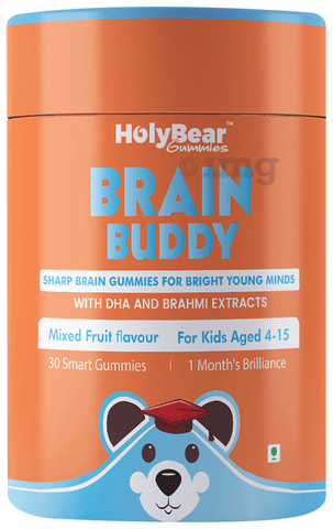 HolyBear BRAINBUDDY Sharp Brain Gummies For Kids With Brahmi Extract &amp; DHA Flavour Mixed Fruit