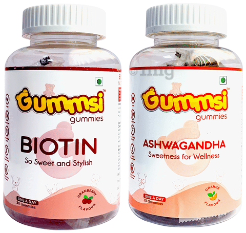 Gummsi Gummies Combo Pack of Biotin Cranberry &amp; Ashwagandha Orange (30 Each)