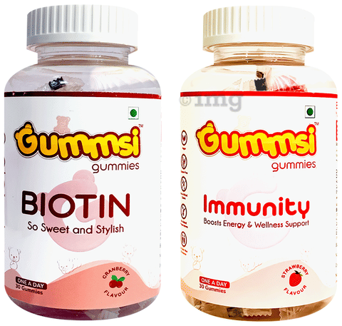Gummsi Combo Pack of Biotin Cranberry &amp; Immunity Strawberry Gummies (30 Each)