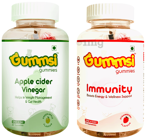 Gummsi Combo Pack of Apple Cider Vinegar Green Apple &amp; Immunity Strawberry Gummies(30 Each)