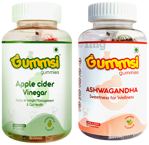 Gummsi Combo Pack of Apple Cider Vinegar Green Apple &amp; Ashwagandha Orange Gummies (30 Each)