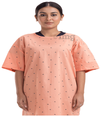 Agarwals Unisex Patient Gown Half Sleeves Back Open Universal Printed Yellow