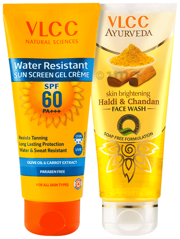 VLCC Combo Pack of Water Resistant SPF 60 Sunscreen Gel Cream (100gm) &amp; &amp; Haldi Chandan Face Wash (100ml)