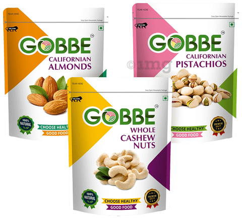 Gobbe Combo Pack of Almonds + Cashew + Pistachios (200gm Each)