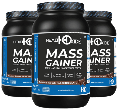 HealthOxide Mass Gainer 100% Natural Sweetner Stevia (1kg Each) Double Rich Chocolate
