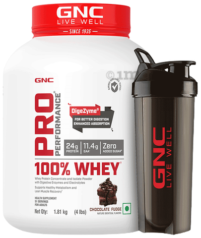 GNC Live Well Pro Performance 100% Whey Powder Chocolate Supreme with Black Steel Shaker