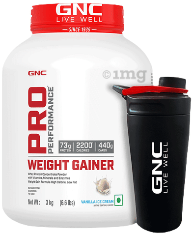 GNC Live Well Pro Performance Weight Gainer Powder Vanilla Icecream with Black Steel Shaker