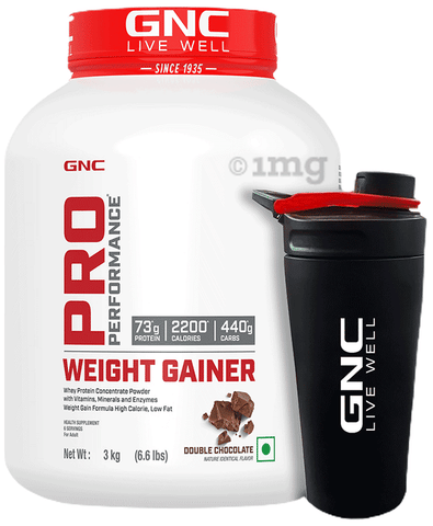 GNC Live Well Pro Performance Weight Gainer Powder with Black Steel Shaker Double Chocolate