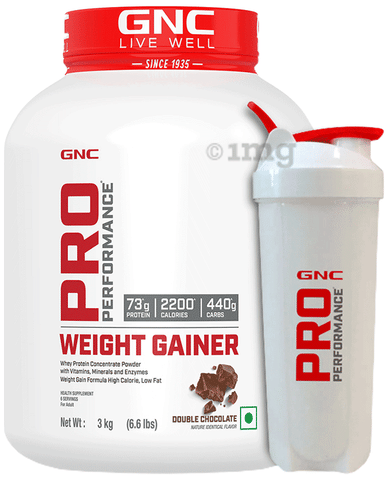 GNC Live Well Pro Performance Weight Gainer Powder Double Chocolate with White Plastic Shaker