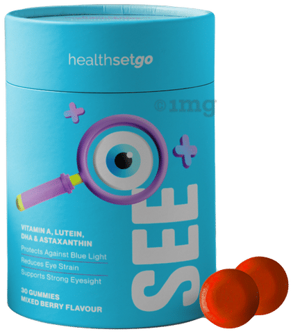 HealthSetGo Eye Care Gummies | Blue Light Guard | Prevents Dry Eyes &amp; Strain | Adults &amp; Kids Berry
