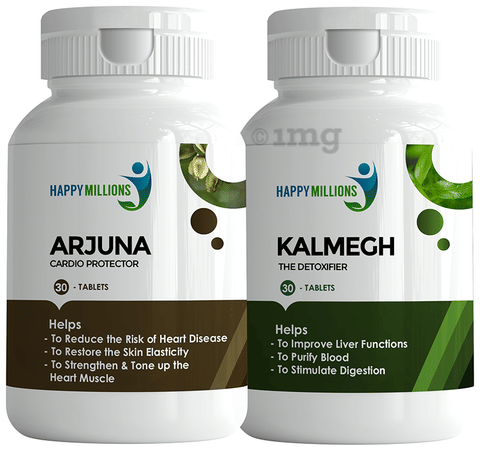 Happy Millions Combo Pack of Arjuna Tablets (30) &amp; Kalmegh Tablets (30)