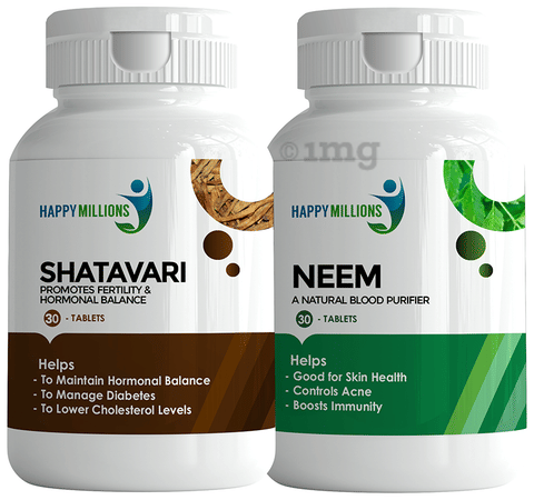 Happy Millions Combo Pack of Shatavari Tablets (30) &amp; Neem Tablets (30)