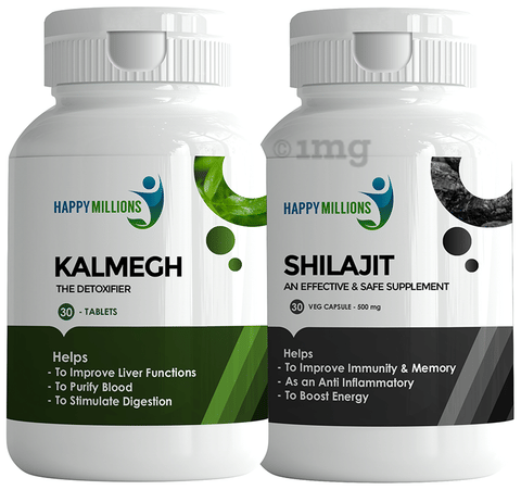 Happy Millions Combo Pack of Kalmegh Tablets (30) &amp; Shilajit Veg Capsules (30)