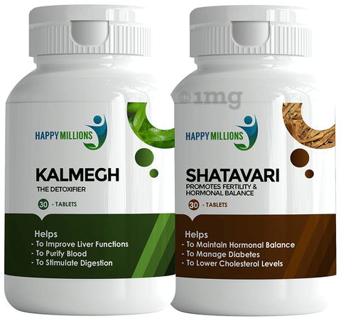 Happy Millions Combo Pack of Kalmegh Tables (30) &amp; Shatavari Tablets (30)