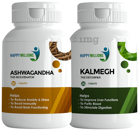 Happy Millions Combo Pack of Ashwagandha Tables (30) &amp; Kalmegh Tablets (30)