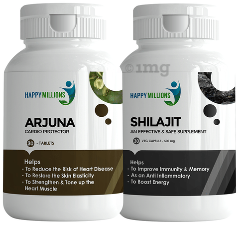 Happy Millions Combo Pack of Arjuna Tablets (30) &amp; Shilajit Veg Capsules (30)