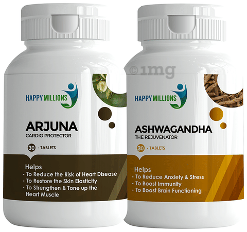 Happy Millions Combo Pack of Arjuna Tablets (30) &amp; Ashwagandha Tablets (30)