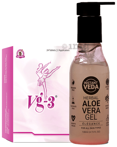 Vg-3 Combo Pack of Vg3 Vaginal Tablet (24) &amp; Instant Veda Herbal Aloe Vera Gel (140ml)