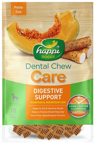 Heads Up For Tails Happi Doggy Dental Chew Care Digestive Support Regular 4 Inch Pumpkin &amp; Mountain Yam