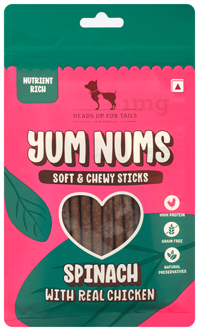 Heads Up For Tails Yum Nums Soft &amp; Chewy Sticks Spinach with Real Chicken