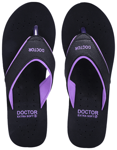 Doctor Extra Soft Ortho Care Orthopaedic Diabetic Pregnancy Comfort Flat Flipflops Slippers for Women Black Purple 7