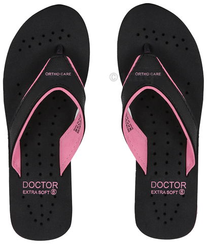 Doctor Extra Soft Ortho Care Orthopaedic Diabetic Pregnancy Comfort Flat Flipflops Slippers For Women Black Pink 5