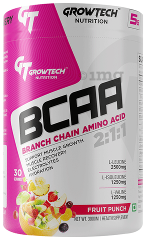 Grow Tech Nutrition BCAA Branched Chain Amino Acid Powder Fruit Punch