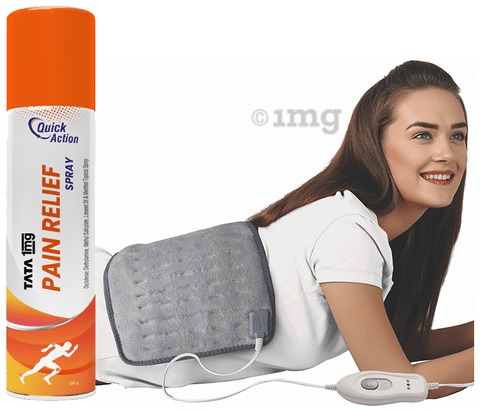 Combo Pack of Tynor Life Heating Pad Ortho XL Grey &amp; Tata 1mg Pain Relief Spray (100gm)
