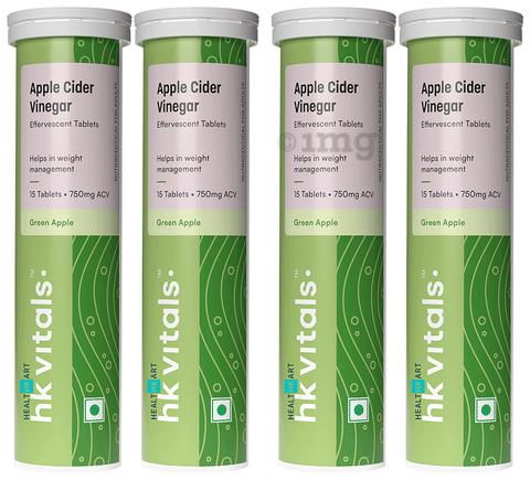 Healthkart Apple Cider Vinegar 750mg Effervescent Tablet (15 Each) Green Apple
