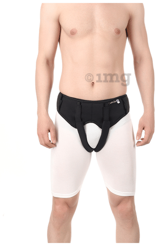 HealthAndYoga EasyPress Adjustable Hernia Belt Black Medium